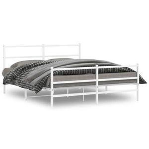 vidaXL Cadru pat metalic cu tăblie de cap/picioare , alb, 150x200 cm imagine