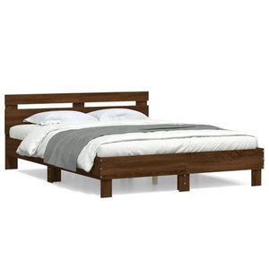 vidaXL Cadru de pat cu tăblie, stejar maro, 140x190 cm, lemn prelucrat imagine