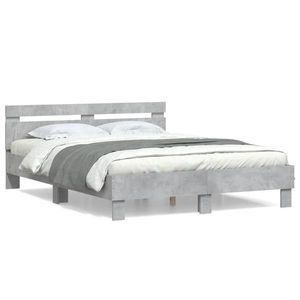 vidaXL Cadru de pat cu tăblie gri beton 140x190 cm lemn prelucrat imagine