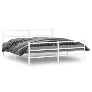 vidaXL Cadru pat metalic cu tăblie de cap/picioare , alb, 183x213 cm imagine