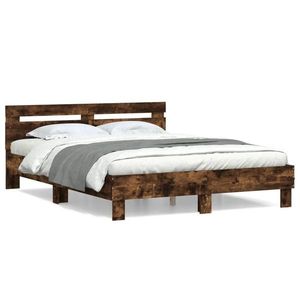 vidaXL Cadru de pat cu tăblie stejar fumuriu 140x190 cm lemn prelucrat imagine