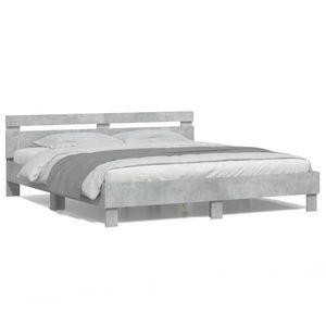 vidaXL Cadru de pat cu tăblie și LED, gri beton, 180x200 cm imagine