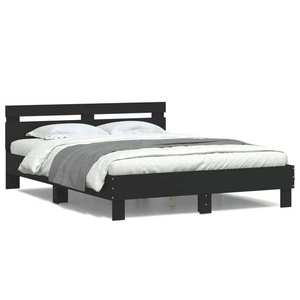 vidaXL Cadru de pat cu tăblie și LED, negru, 150x200 cm imagine