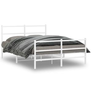 vidaXL Cadru pat metalic cu tăblie de cap/picioare , alb, 140x190 cm imagine