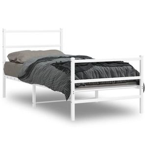 vidaXL Cadru de pat metalic cu tăblie de cap/picioare , alb, 90x190 cm imagine