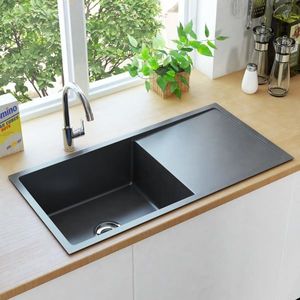 vidaXL Chiuvetă de bucătărie lucrată manual, negru, oțel inoxidabil imagine