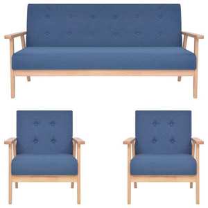 vidaXL Set de canapele, 3 piese, albastru, material textil imagine