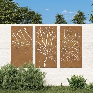 vidaXL Decorațiuni perete de grădină 3 buc. 105x55 cm oțel model copac imagine