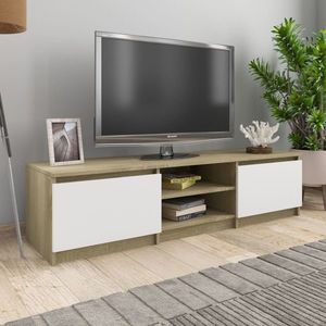 vidaXL Comodă TV, alb și stejar Sonoma, 140 x 40 x 35, 5 cm, PAL imagine