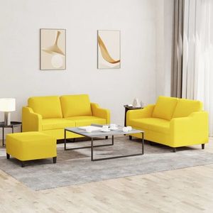 vidaXL Set de canapele cu perne, 3 piese, galben deschis, textil imagine