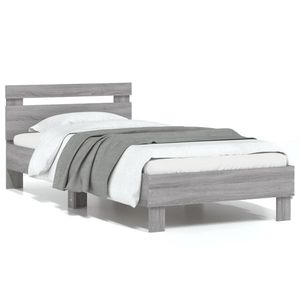vidaXL Cadru de pat cu tăblie, gri sonoma, 90x190 cm, lemn prelucrat imagine