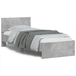 vidaXL Cadru de pat cu tăblie și lumini LED, gri beton, 90x200 cm imagine