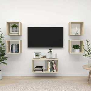 vidaXL Set dulapuri TV, 5 piese, alb și stejar sonoma, lemn prelucrat imagine