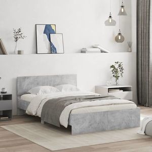 vidaXL Cadru de pat cu tăblie, gri beton, 120x190 cm imagine
