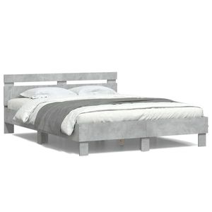 vidaXL Cadru de pat cu tăblie și LED, gri beton, 150x200 cm imagine