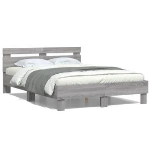 vidaXL Cadru de pat cu tăblie gri sonoma 120x190 cm lemn prelucrat imagine