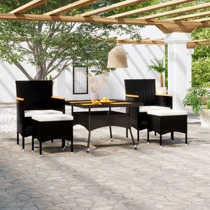 vidaXL Set mobilier grădină, 5 piese, negru, poliratan și lemn acacia imagine