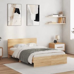 vidaXL Cadru de pat cu tăblie, stejar sonoma, 120x190 cm imagine