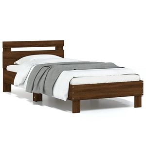 vidaXL Cadru de pat cu tăblie, stejar maro, 90x190 cm, lemn prelucrat imagine