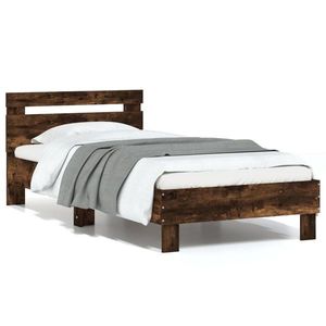 vidaXL Cadru de pat cu tăblie stejar fumuriu 90x190 cm lemn prelucrat imagine