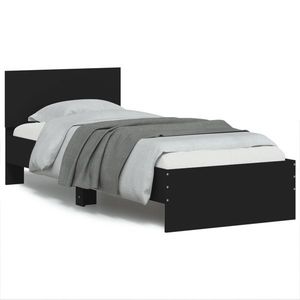 vidaXL Cadru de pat cu tăblie și lumini LED, negru, 90x200 cm imagine