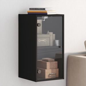 vidaXL Dulap de perete cu uși din sticlă, negru, 35x37x68, 5 cm imagine