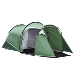 Cort Camping 4 Persoane Outsunny, Impermeabil, Usi cu fermoar 426x206x154cm Verde Inchis | Aosom RO imagine