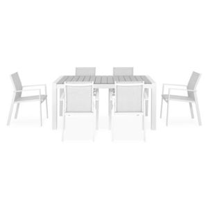 Set mobilier gradina/terasa Encore/Baria, 7 piese, 160/210x95x74 cm/56.5x62x86 cm, aluminiu, alb/gri imagine