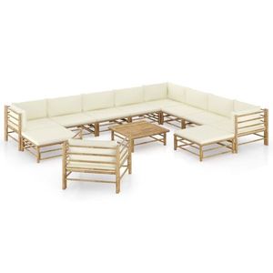 vidaXL Set mobilier de grădină cu perne alb crem, 12 piese, bambus imagine