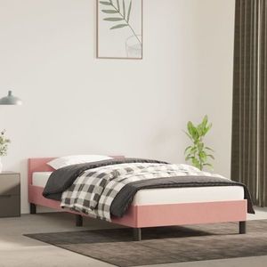 vidaXL Cadru de pat cu tăblie, roz, 90x200 cm, catifea imagine