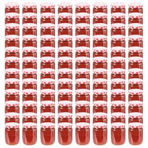 vidaXL Borcane de sticlă pentru gem capace alb & roșu 96 buc. 230 ml imagine