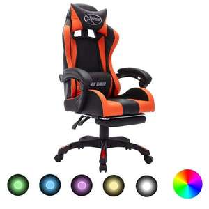 vidaXL Scaun de jocuri cu LED RGB, portocaliu și negru, piele eco imagine