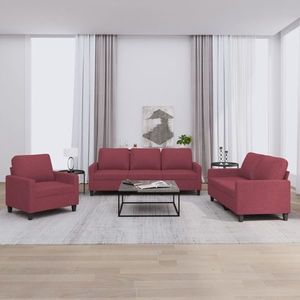vidaXL Set canapea cu perne, 3 piese, roșu vin, material textil imagine