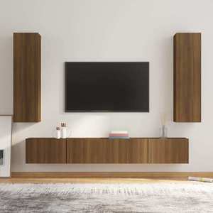 vidaXL Set dulapuri TV, 4 piese, stejar maro, lemn prelucrat imagine