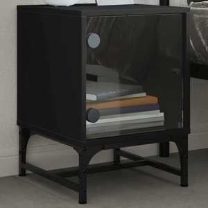 vidaXL Noptieră cu ușă din sticlă, negru, 35x37x50 cm imagine