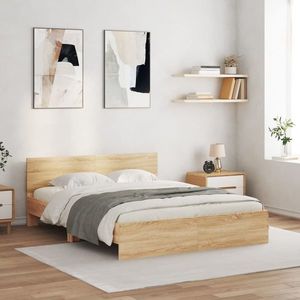 vidaXL Cadru de pat cu tăblie, stejar sonoma, 140x190 cm imagine