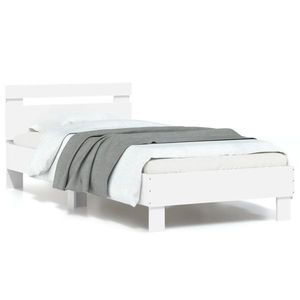 vidaXL Cadru de pat cu tăblie și lumini LED, alb, 90x200 cm imagine
