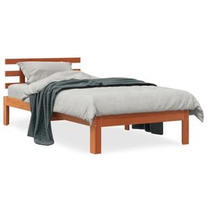 vidaXL Cadru de pat cu tăblie, maro ceruit, 90x190 cm, lemn masiv pin imagine
