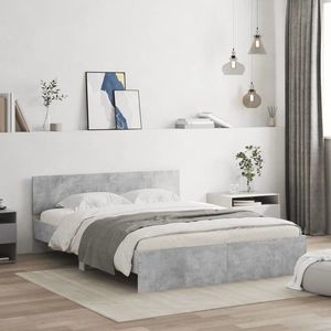 vidaXL Cadru de pat cu tăblie, gri beton, 140x190 cm imagine