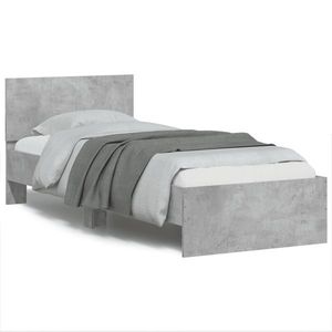 vidaXL Cadru de pat cu tăblie, gri beton, 90x190 cm, lemn prelucrat imagine