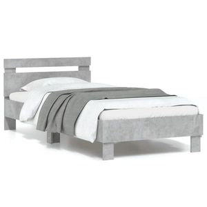 vidaXL Cadru de pat cu tăblie și lumini LED, gri beton, 90x190 cm imagine