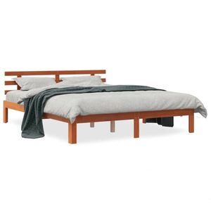 vidaXL Cadru de pat cu tăblie, maro ceruit, 160x200 cm, lemn masiv pin imagine