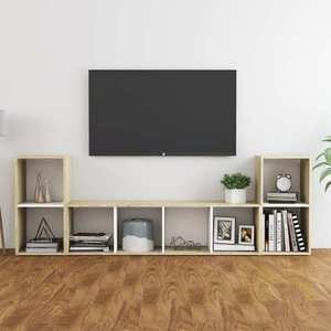 vidaXL Set de dulapuri TV, 3 piese, alb/stejar sonoma, lemn prelucrat imagine
