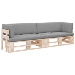 vidaXL Canapea din paleți cu 2 locuri, cu perne, lemn pin gri tratat imagine