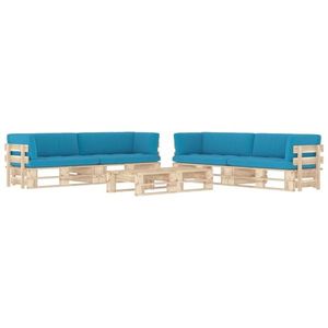 vidaXL Set mobilier grădină perne, albastru, 6 piese, lemn pin tratat imagine