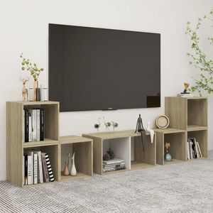 vidaXL Set de dulapuri TV, 6 piese, alb/stejar sonoma, lemn prelucrat imagine