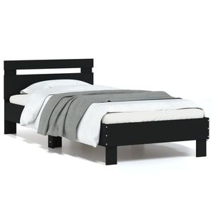 vidaXL Cadru de pat cu tăblie, negru, 75x190 cm, lemn prelucrat imagine