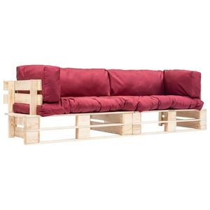vidaXL Set canapea grădină paleți cu perne roșii, 2 piese, lemn de pin imagine