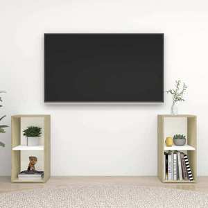 vidaXL Dulap TV 2 buc alb/stejar Sonoma 72x35x36, 5 cm, lemn prelucrat imagine