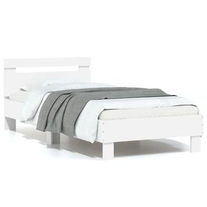 vidaXL Cadru de pat cu tăblie, alb, 75x190 cm, lemn prelucrat imagine